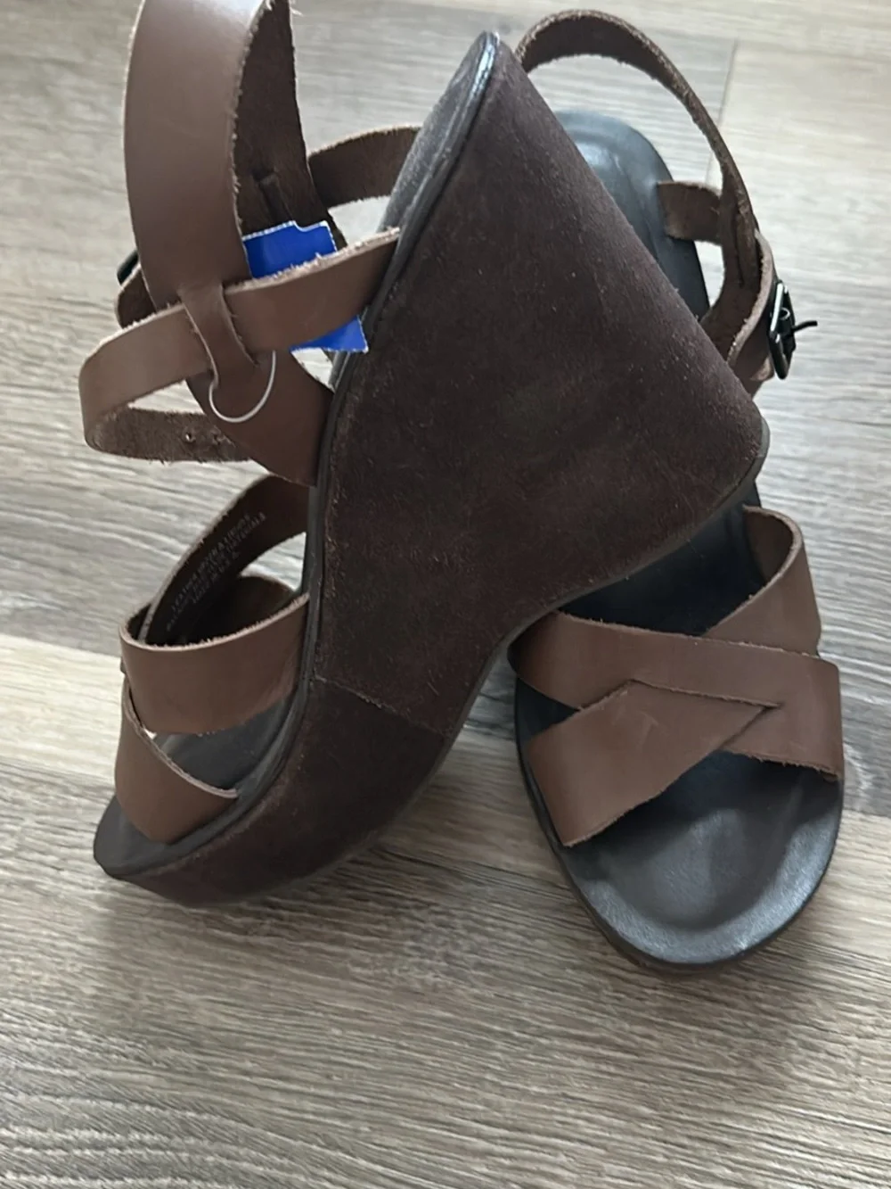 Kork-Ease Brown Leather Wedge Sandals with Ankle Strap
